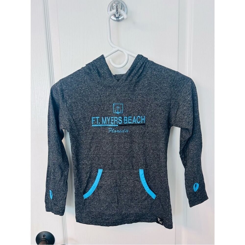 Kids Ft. Myers Beach Hooded Top - Charcoal with Blue Accents!